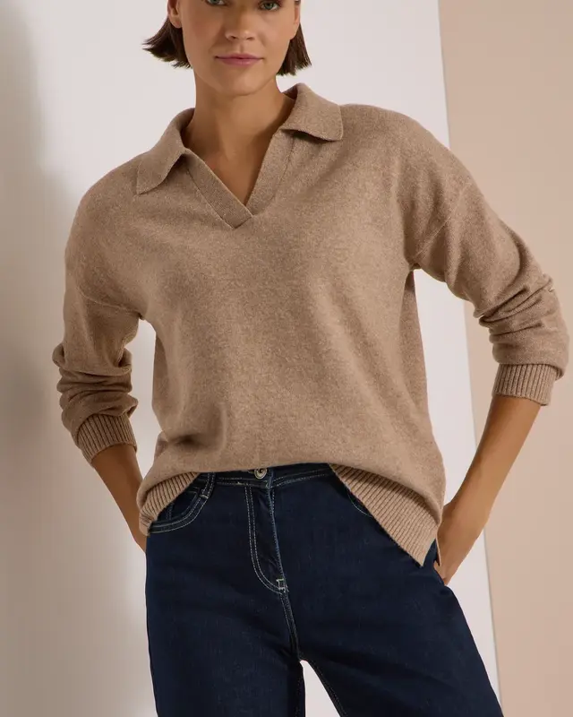 Cecil Jumper with Polo Collar - Creamy Mocha Melange