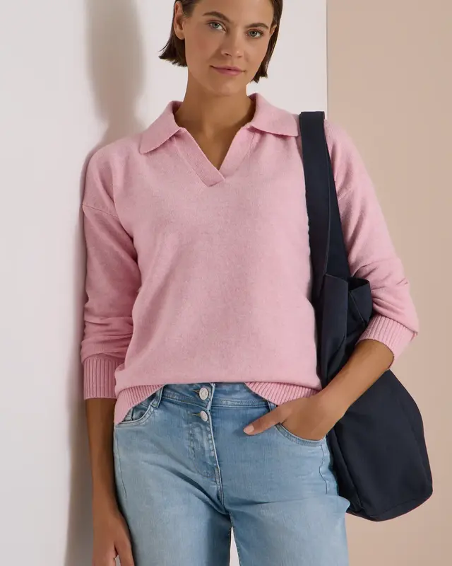 Cecil Pullover mit Polokragen - Mellow Rose Melange
