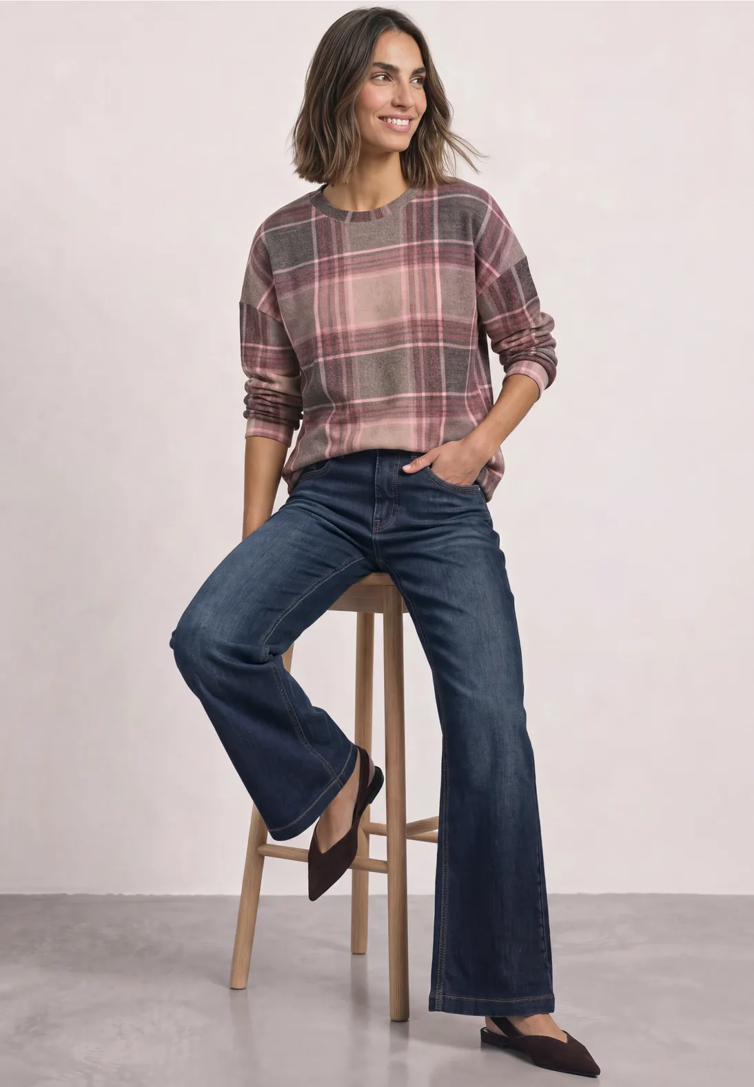 Street One Shirt met Ruitpatroon - Sanded Amber