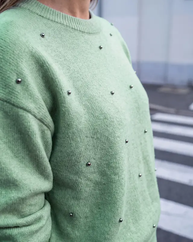 Street One Studio Trui met Pareldetails - Grayed Mint Melange