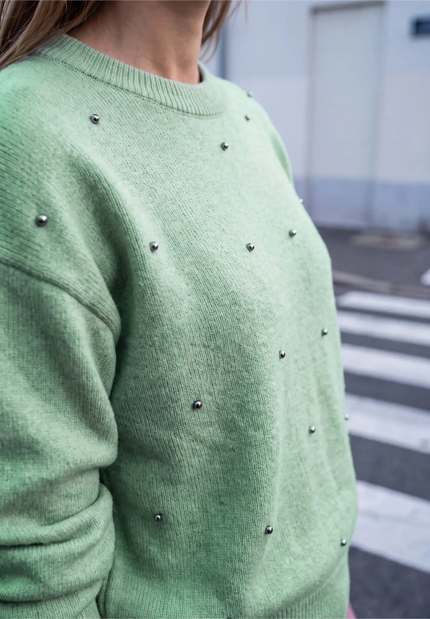 Street One Studio Pullover mit Perlendetails - Grayed Mint Melange