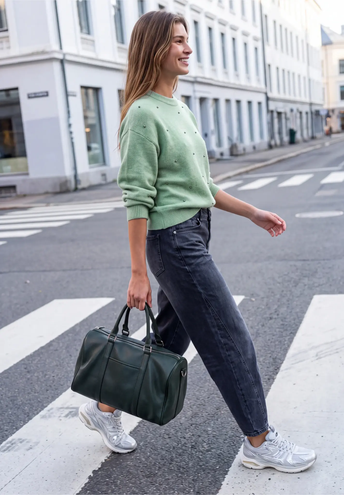 Street One Studio Pullover mit Perlendetails - Grayed Mint Melange
