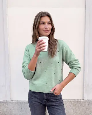 Street One Studio Pullover mit Perlendetails - Grayed Mint Melange