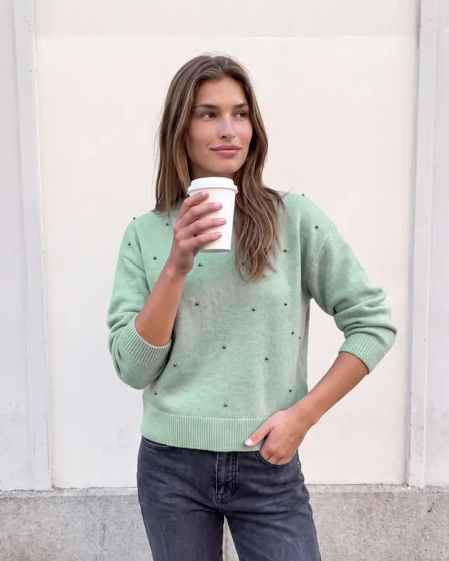 Street One Studio Jumper with Pearl Details - Grayed Mint Melange