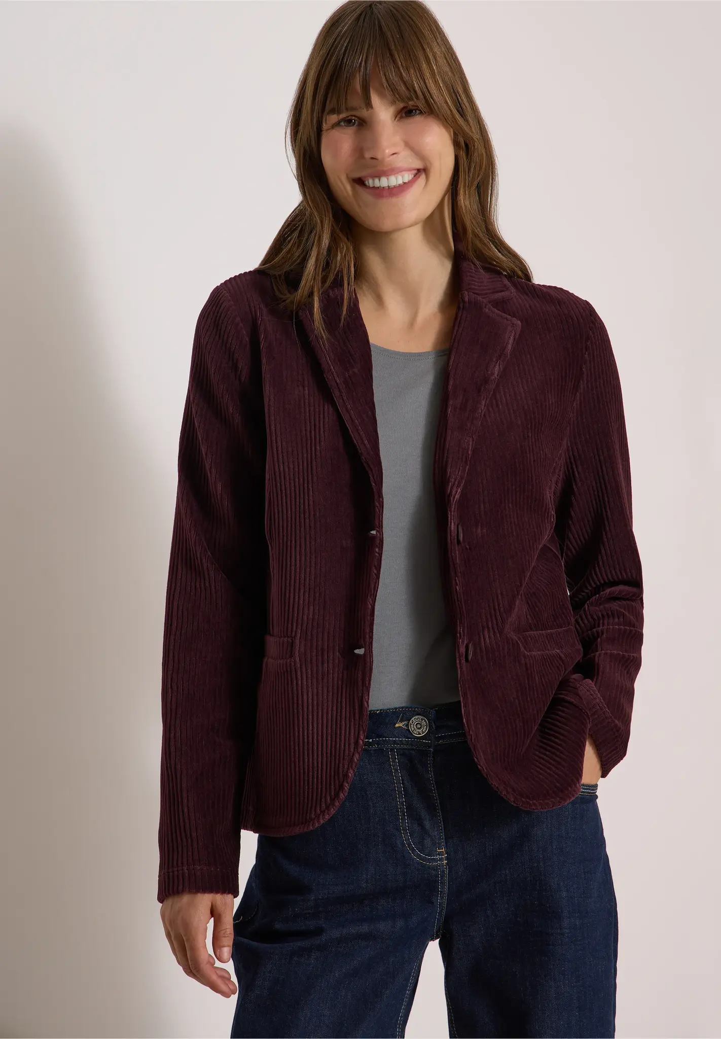 Cecil Effen Jersey Cord Blazer - Berry Red