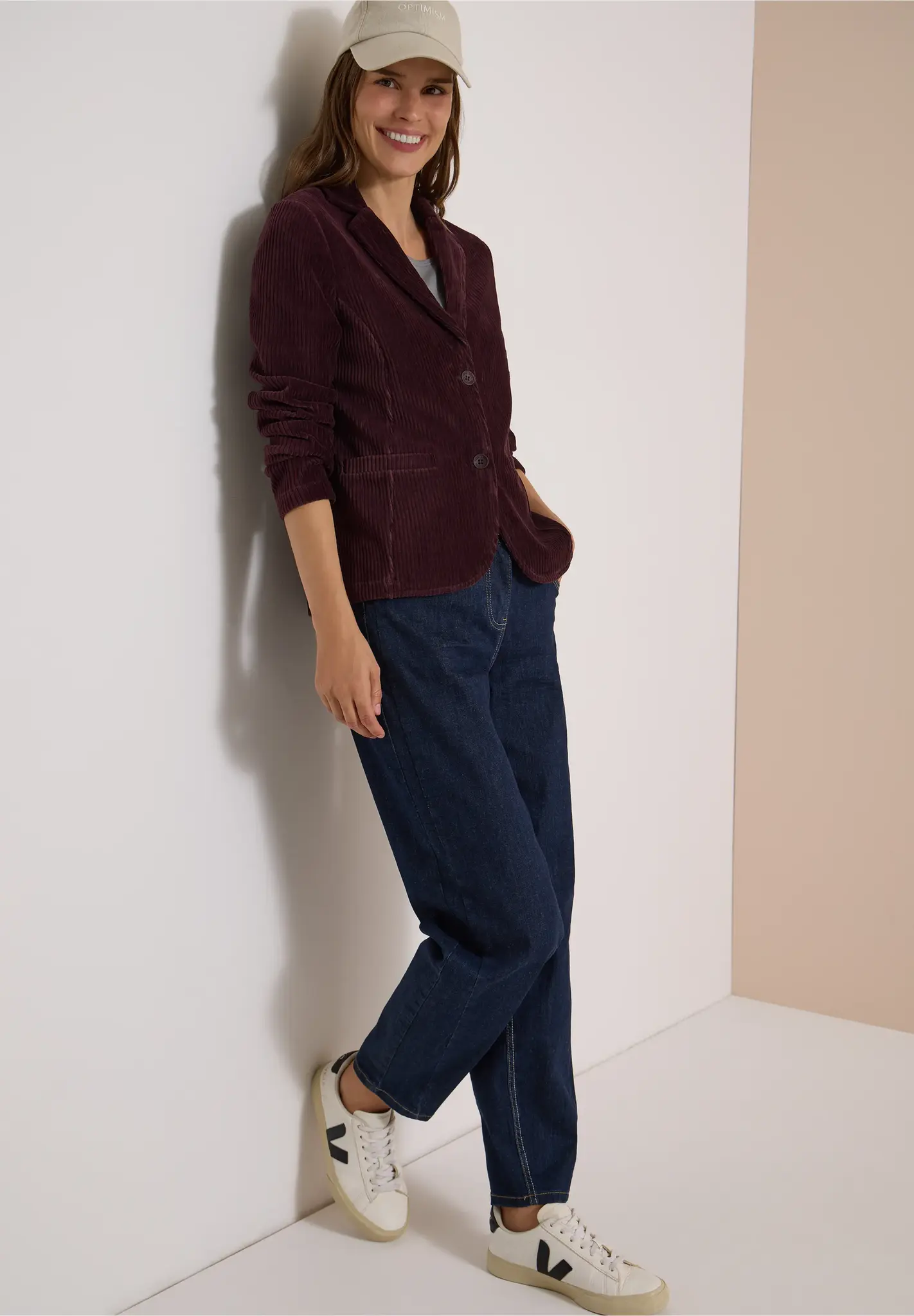 Cecil Jersey Cord-Blazer - Berry Red