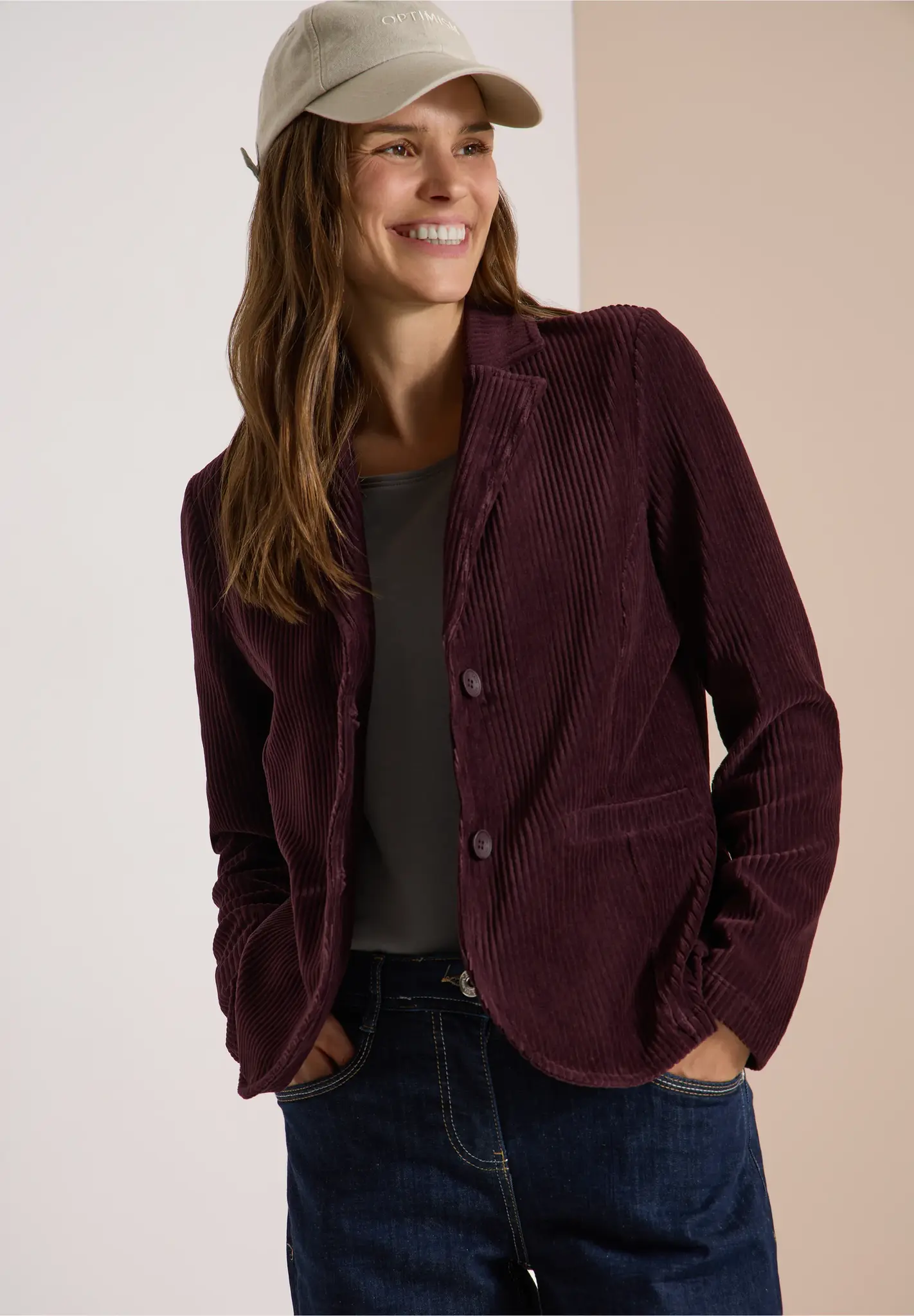 Cecil Effen Jersey Cord Blazer - Berry Red