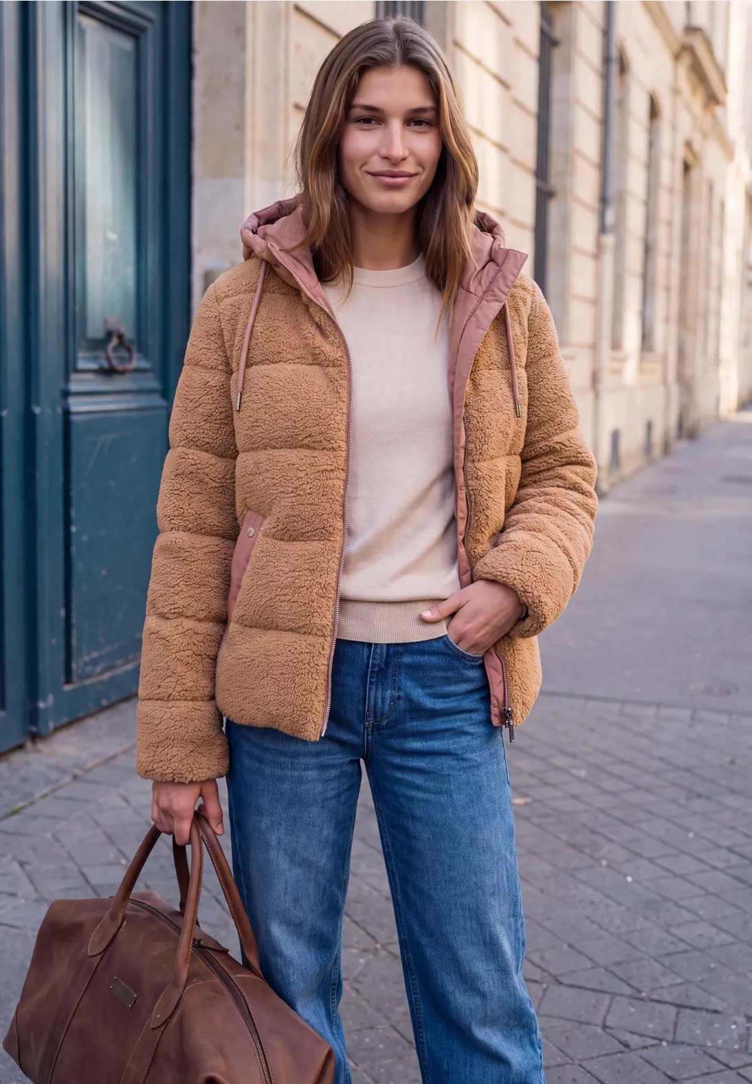 Street One Studio Teddy Jacke mit Kapuze - Honey Brown