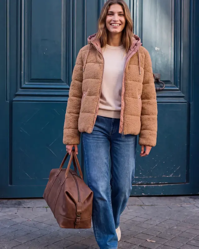 Street One Studio Teddy Jacke mit Kapuze - Honey Brown