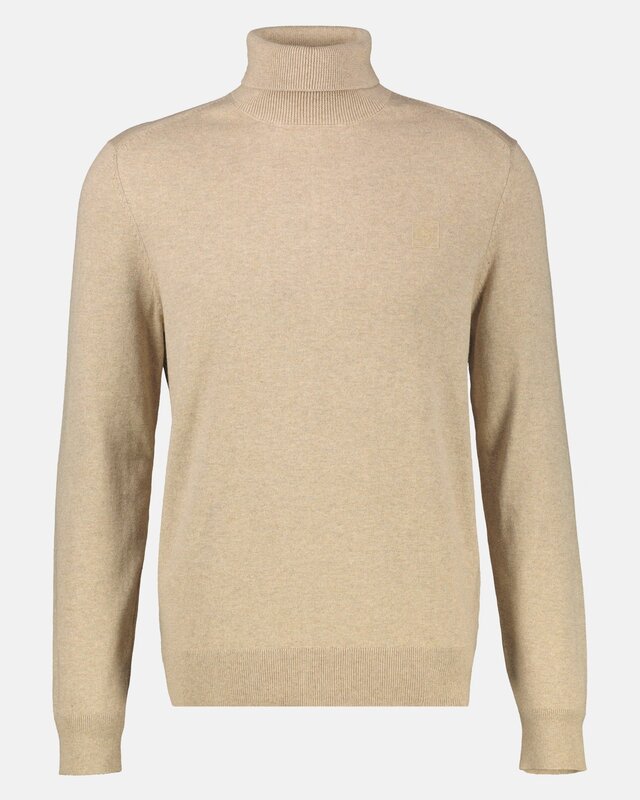 Lerros Rollkragen Pullover, Reiner Baumwolle - Gravel Beige Melange