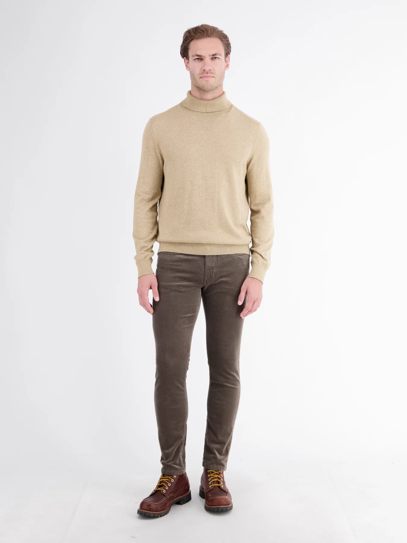 Lerros Rollkragen Pullover, Reiner Baumwolle - Gravel Beige Melange