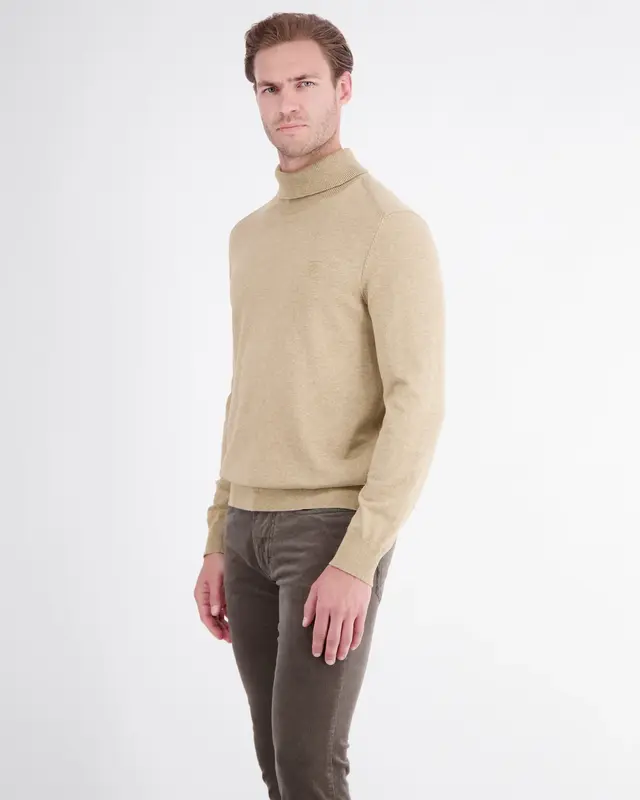 Lerros Turtleneck Jumper, Pure Cotton - Gravel Beige Melange