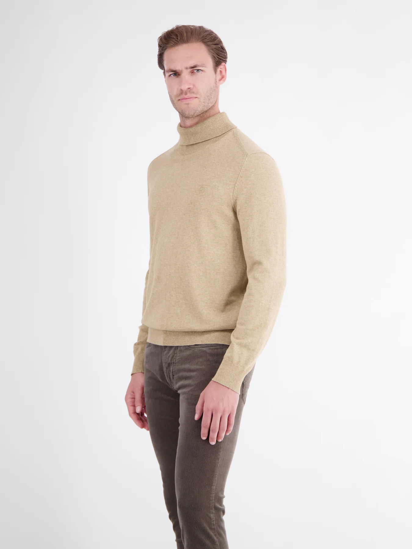 Lerros Turtleneck Jumper, Pure Cotton - Gravel Beige Melange
