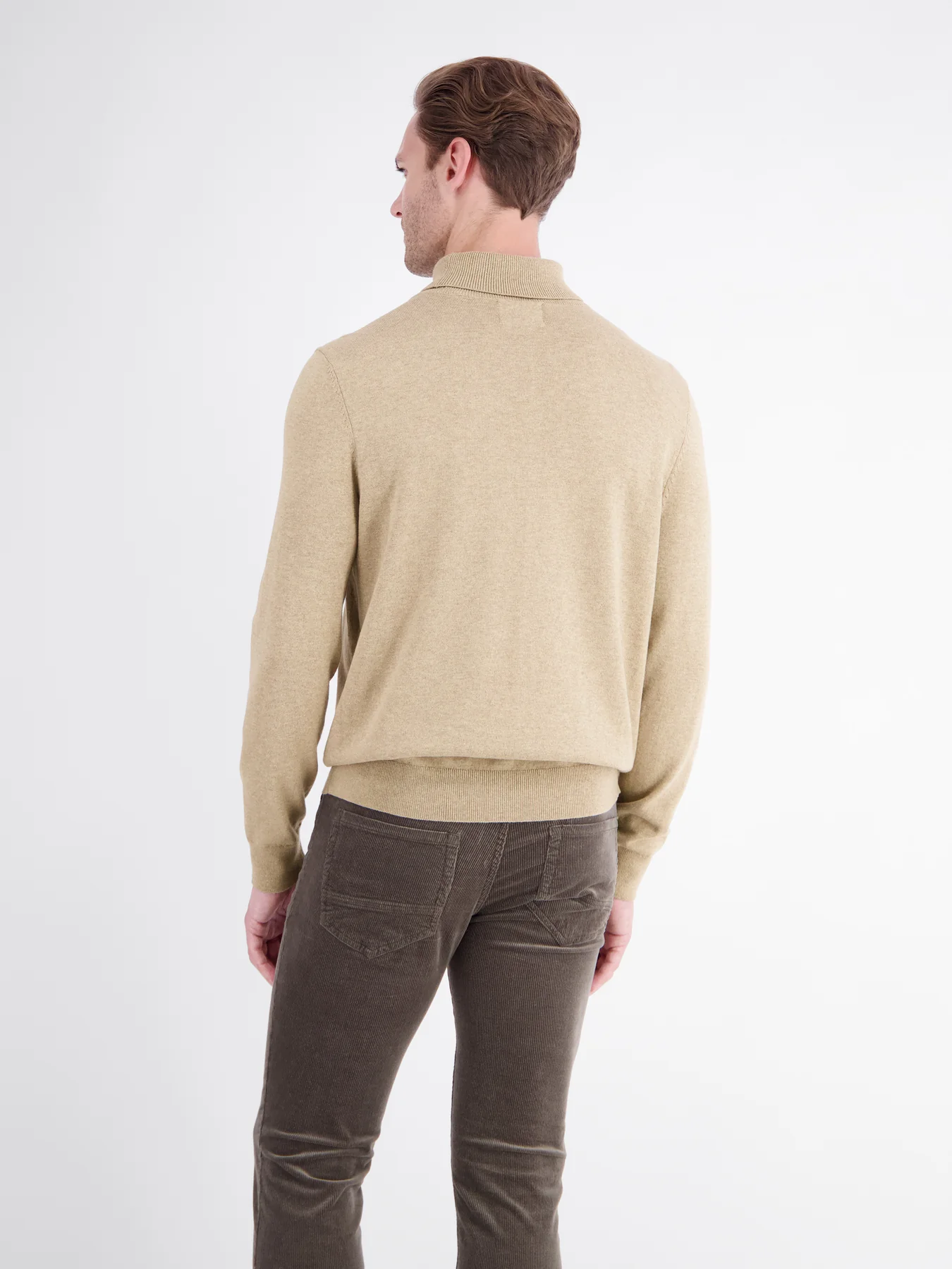 Lerros Rollkragen Pullover, Reiner Baumwolle - Gravel Beige Melange