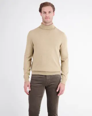Lerros Rollkragen Pullover, Reiner Baumwolle - Gravel Beige Melange