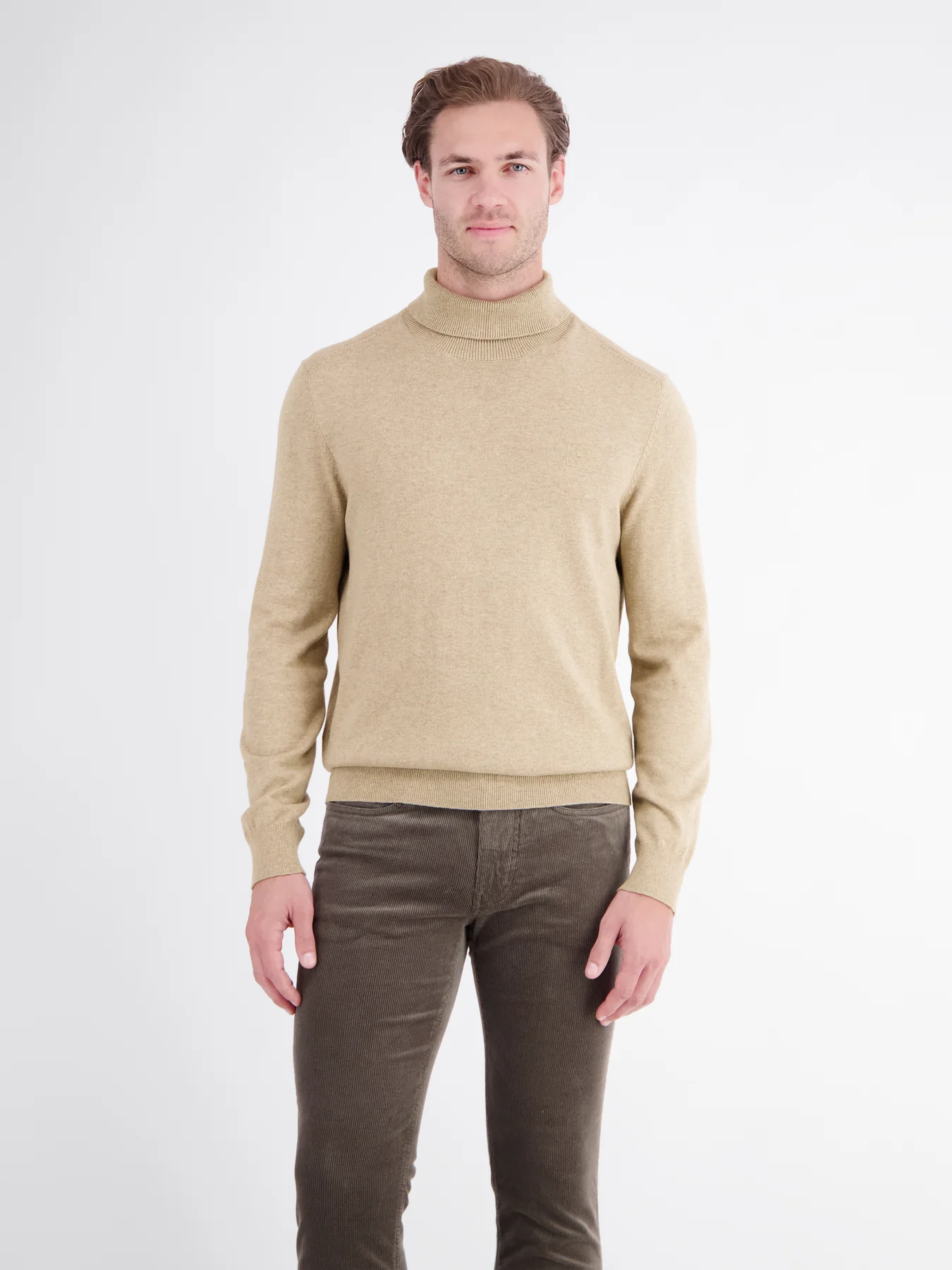 Lerros Turtleneck Jumper, Pure Cotton - Gravel Beige Melange