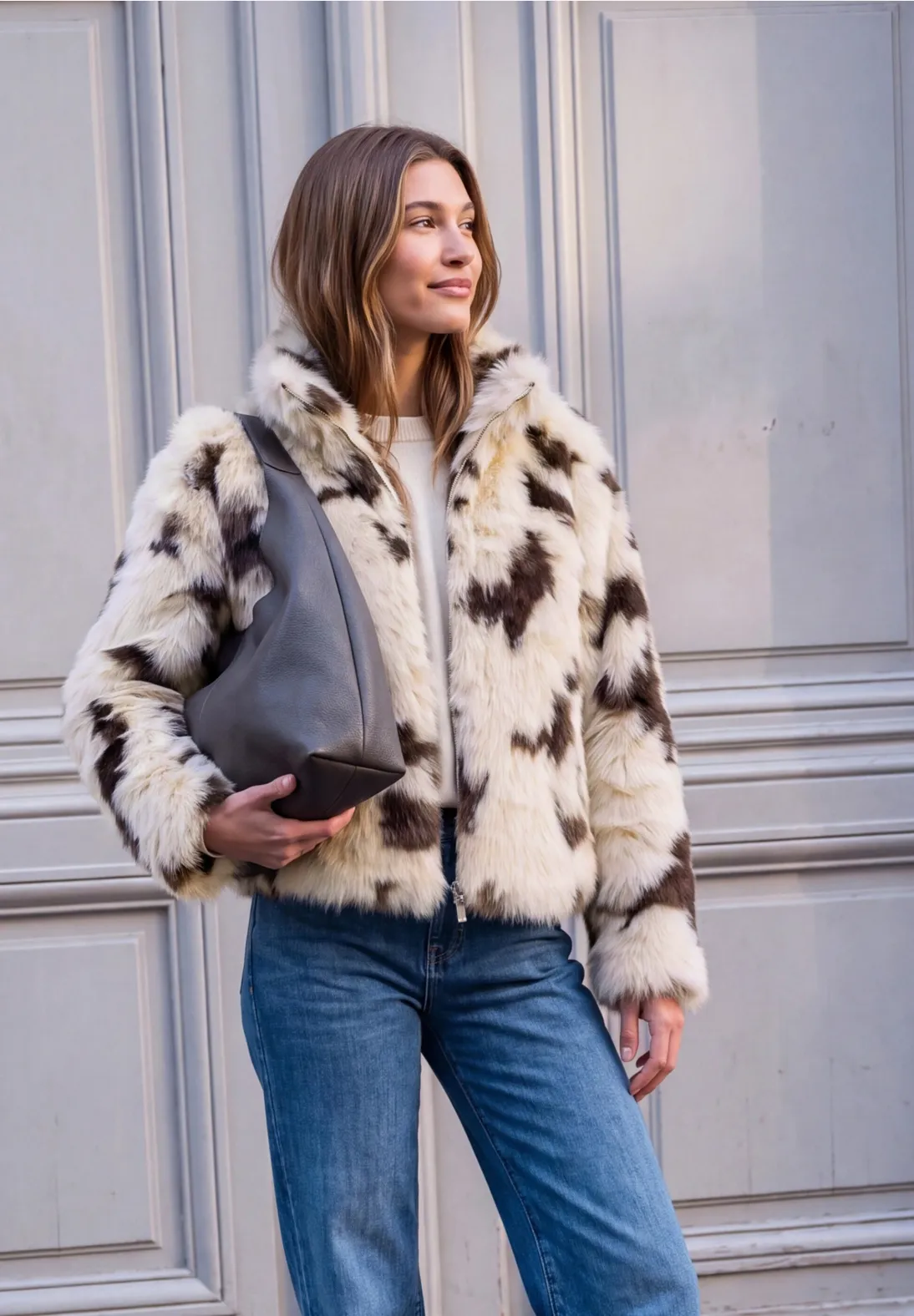 Street One Studio Kuntsfelljacke mit Print - Light Sunstone Beige