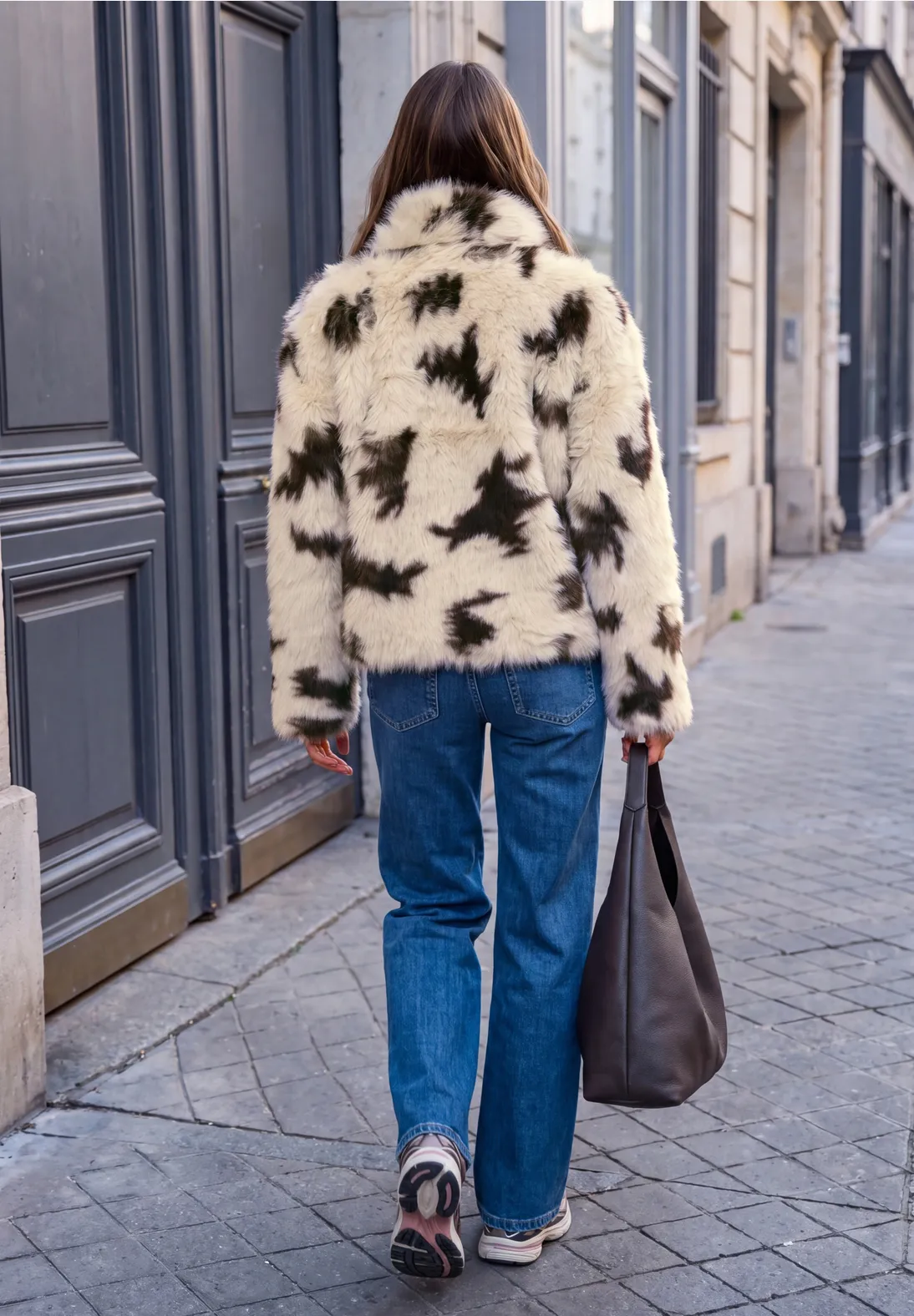 Street One Studio Faux Fur Jacket with Print - Light Sunstone Beige