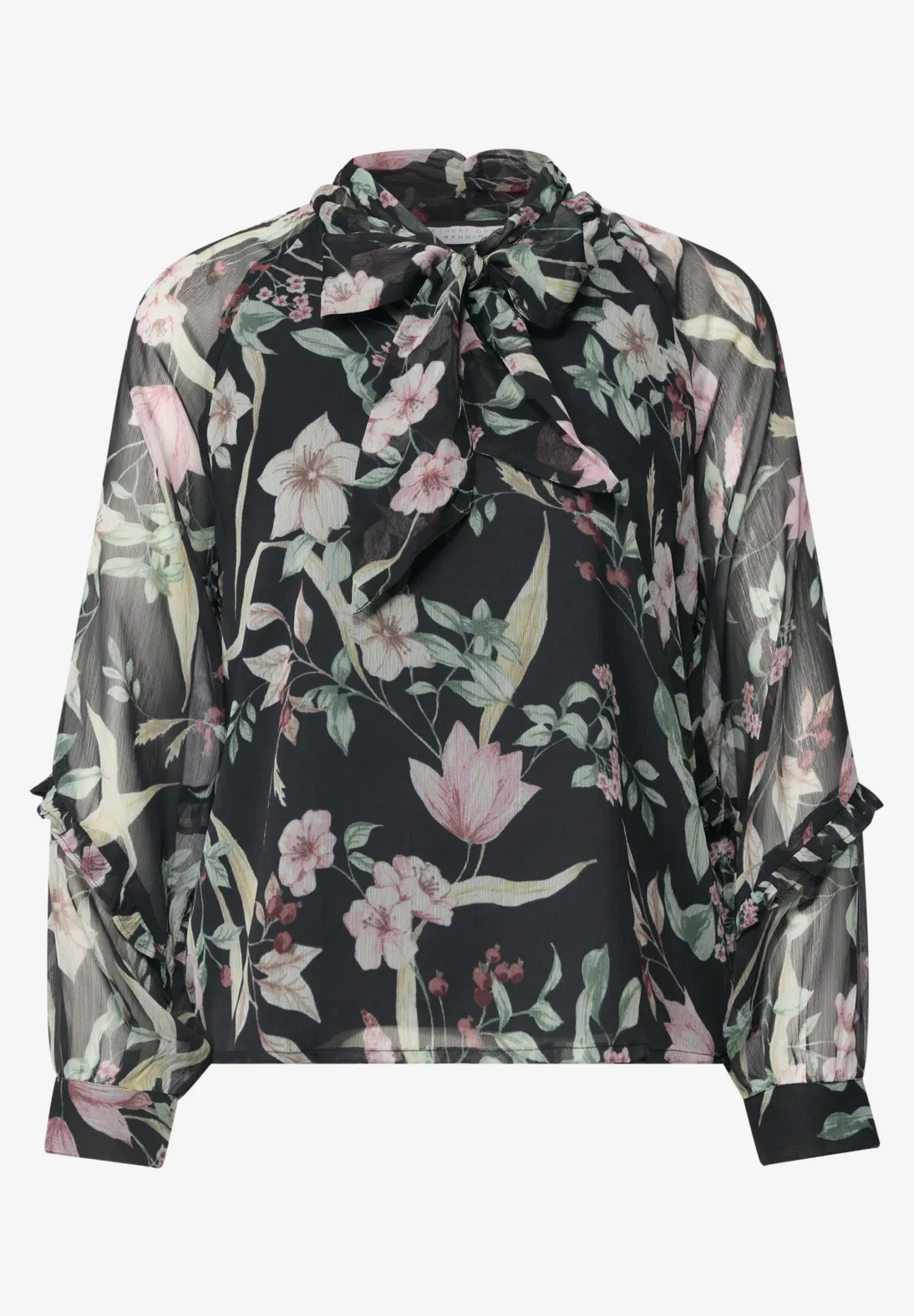 Street One Studio Chiffon Blouse Strikdetail - Inked Grey