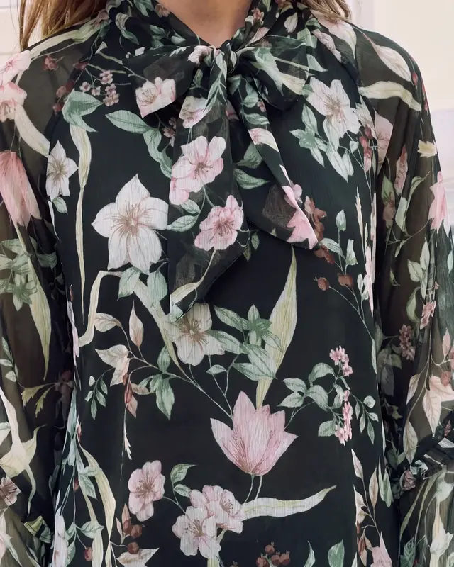 Street One Studio Chiffon Blouse Bow Detail - Inked Grey