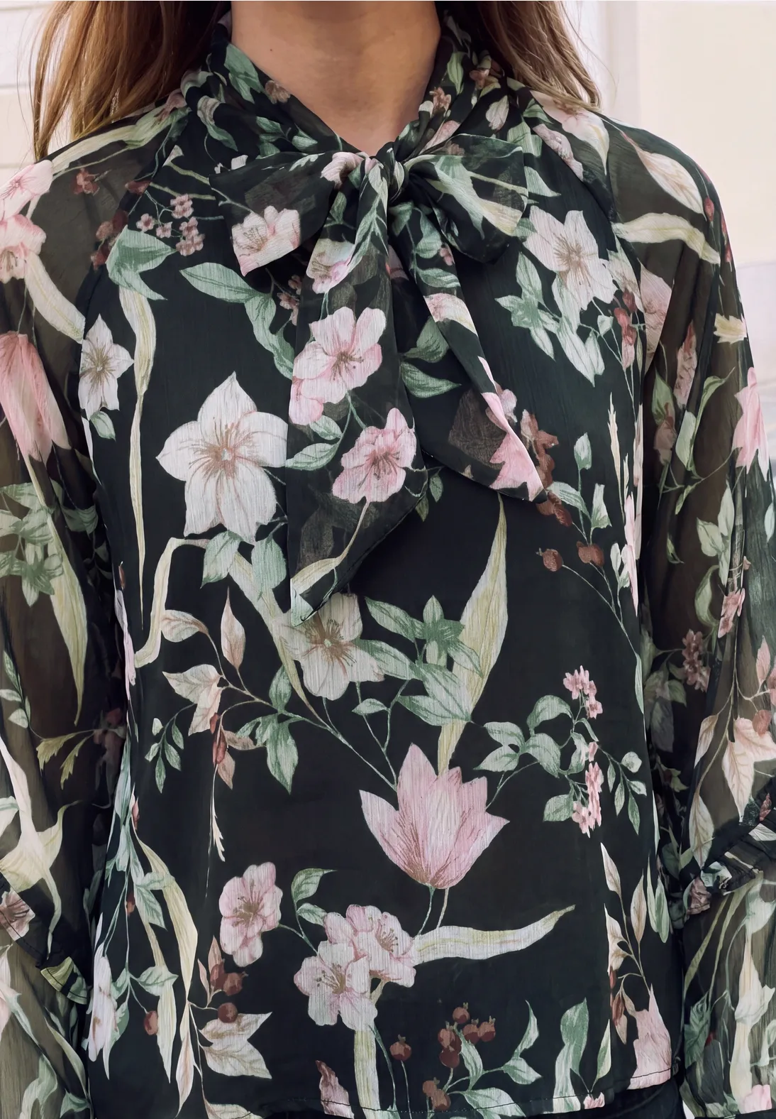 Street One Studio Chiffon Bluse Schleifendetail - Inked Grey