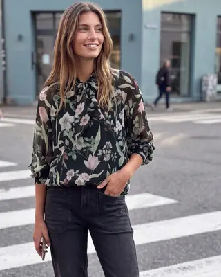 Street One Studio Chiffon Blouse Strikdetail - Inked Grey
