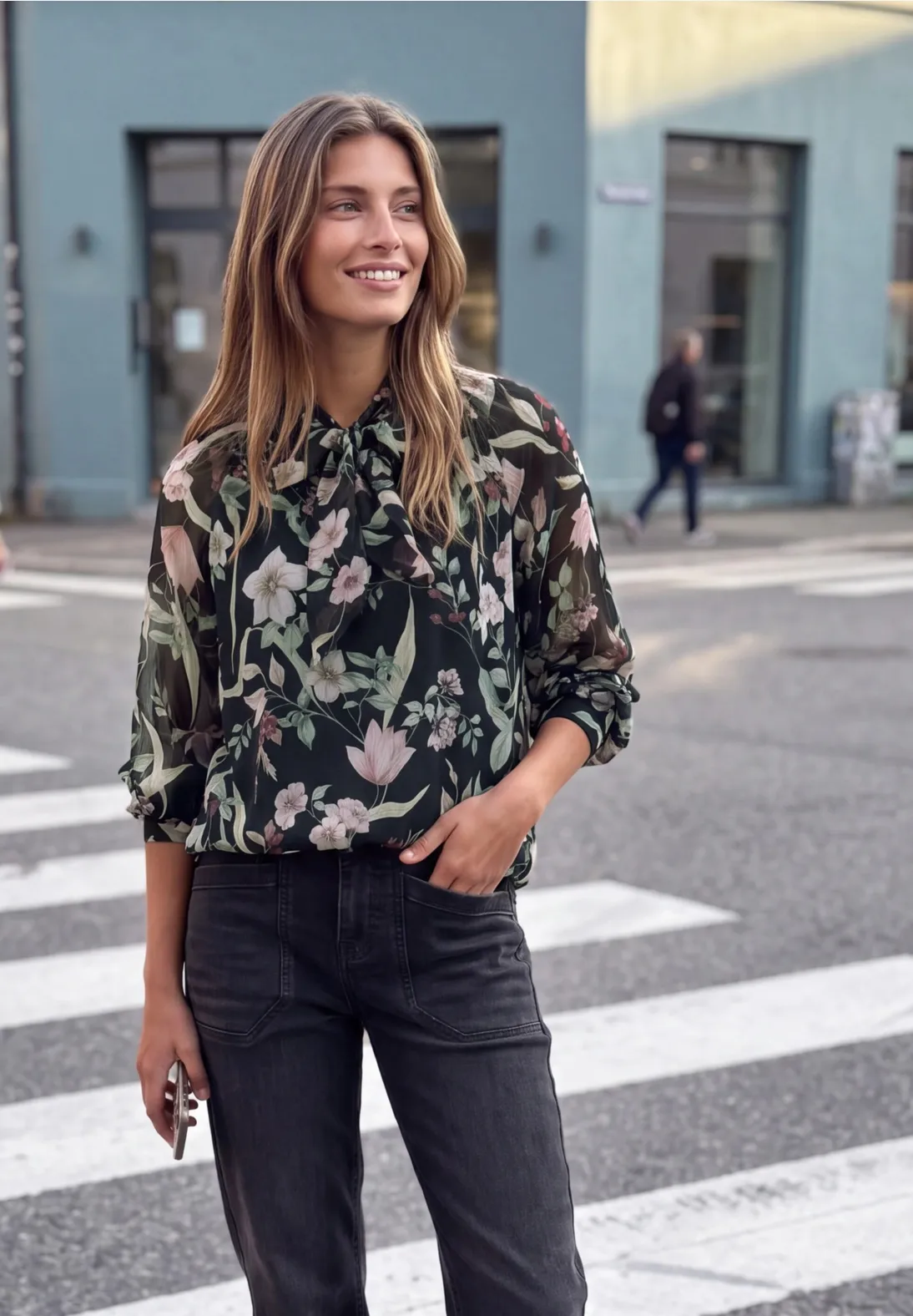 Street One Studio Chiffon Blouse Strikdetail - Inked Grey