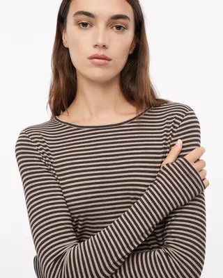 S. Oliver Slim Fit Longsleeve, Streifen - Dark Brown