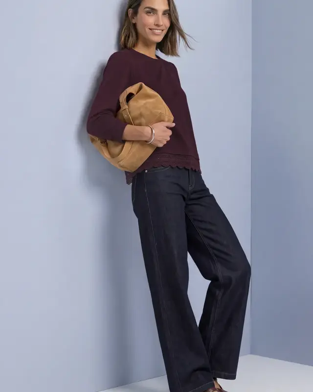 Street One Shirt with Lace Hem - Rustic Rouge