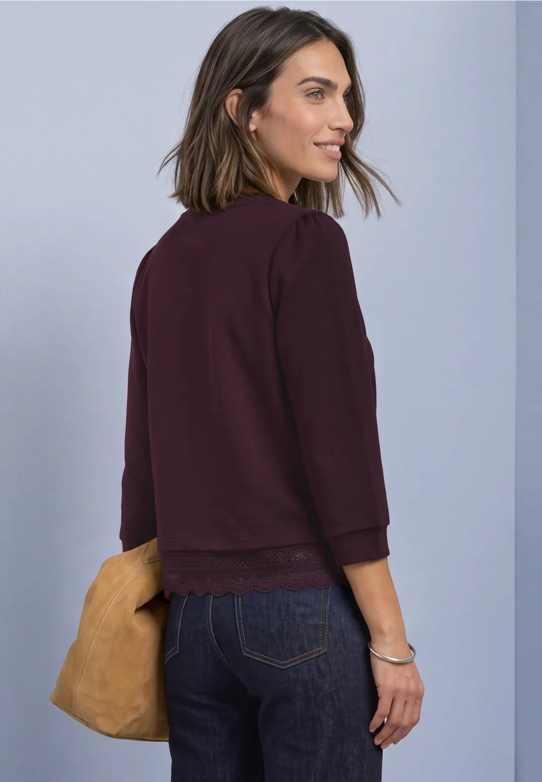 Street One Shirt with Lace Hem - Rustic Rouge