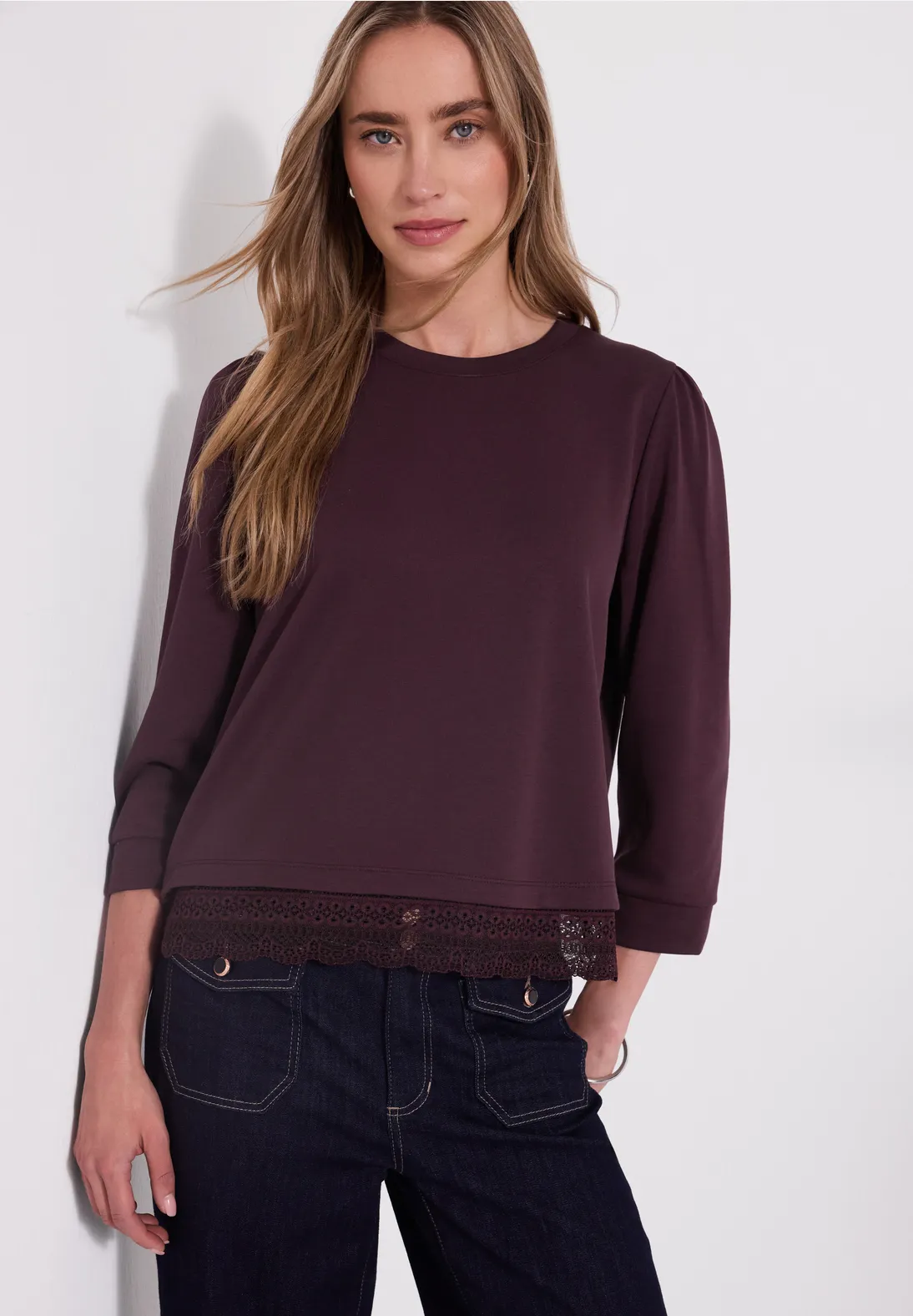 Street One Shirt mit Spitzenbesatz - Rustic Rouge