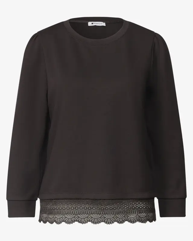 Street One Shirt with Lace Hem - Black Coffee