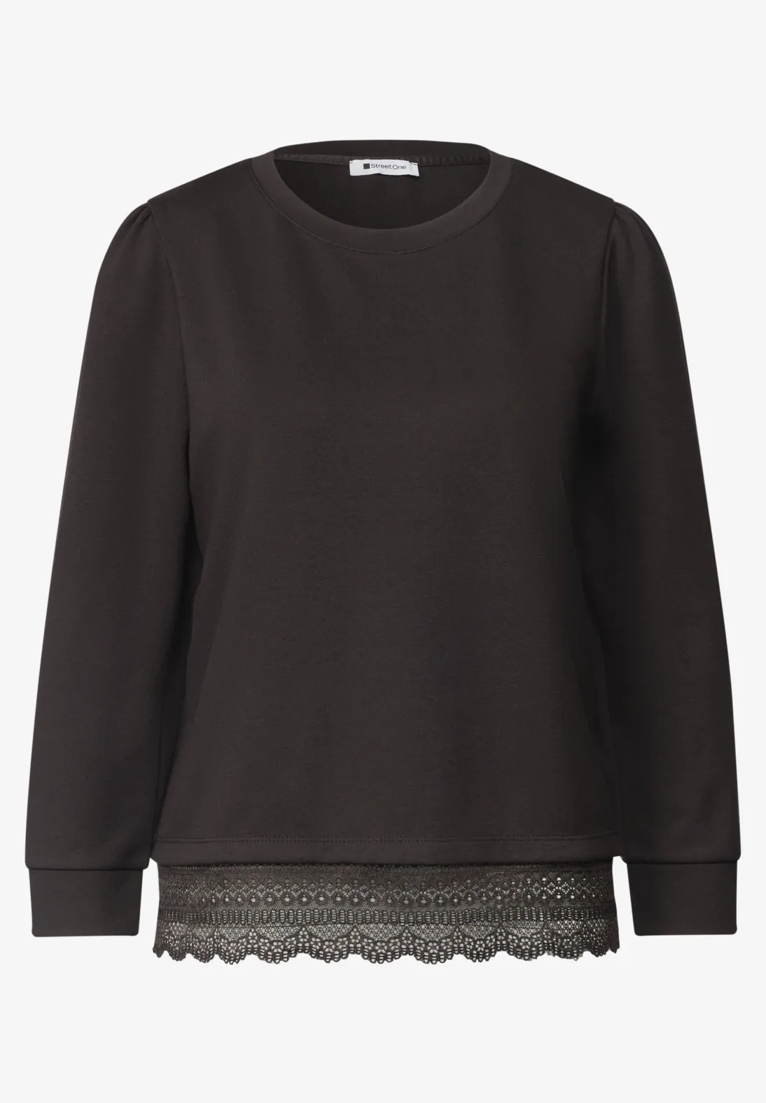 Street One Shirt mit Spitzenbesatz - Black Coffee