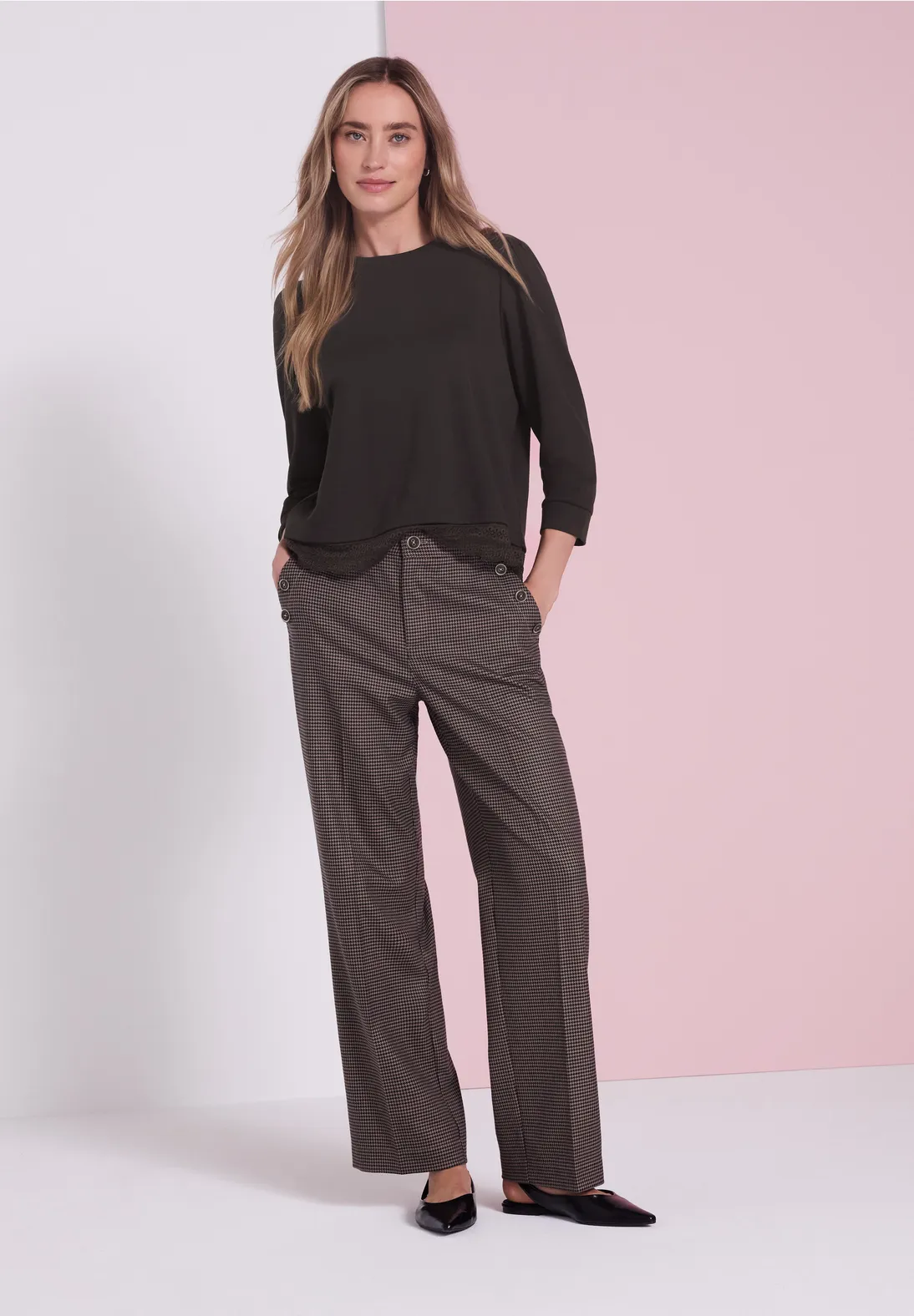 Street One Shirt with Lace Hem - Black Coffee