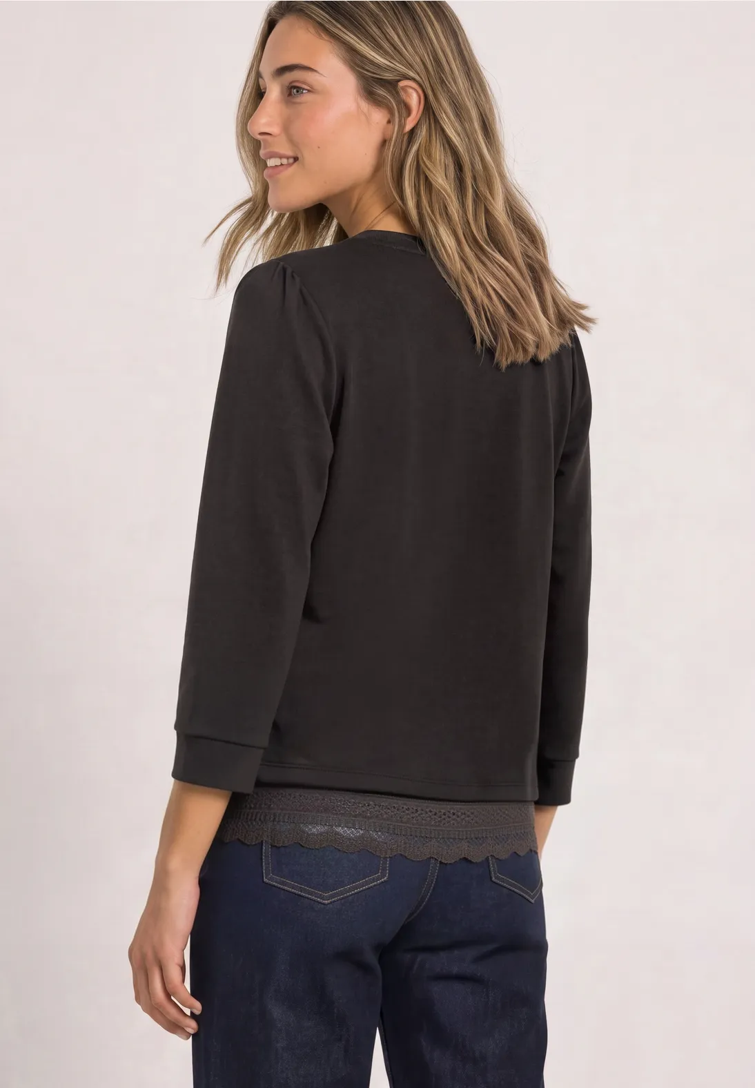 Street One Shirt mit Spitzenbesatz - Black Coffee