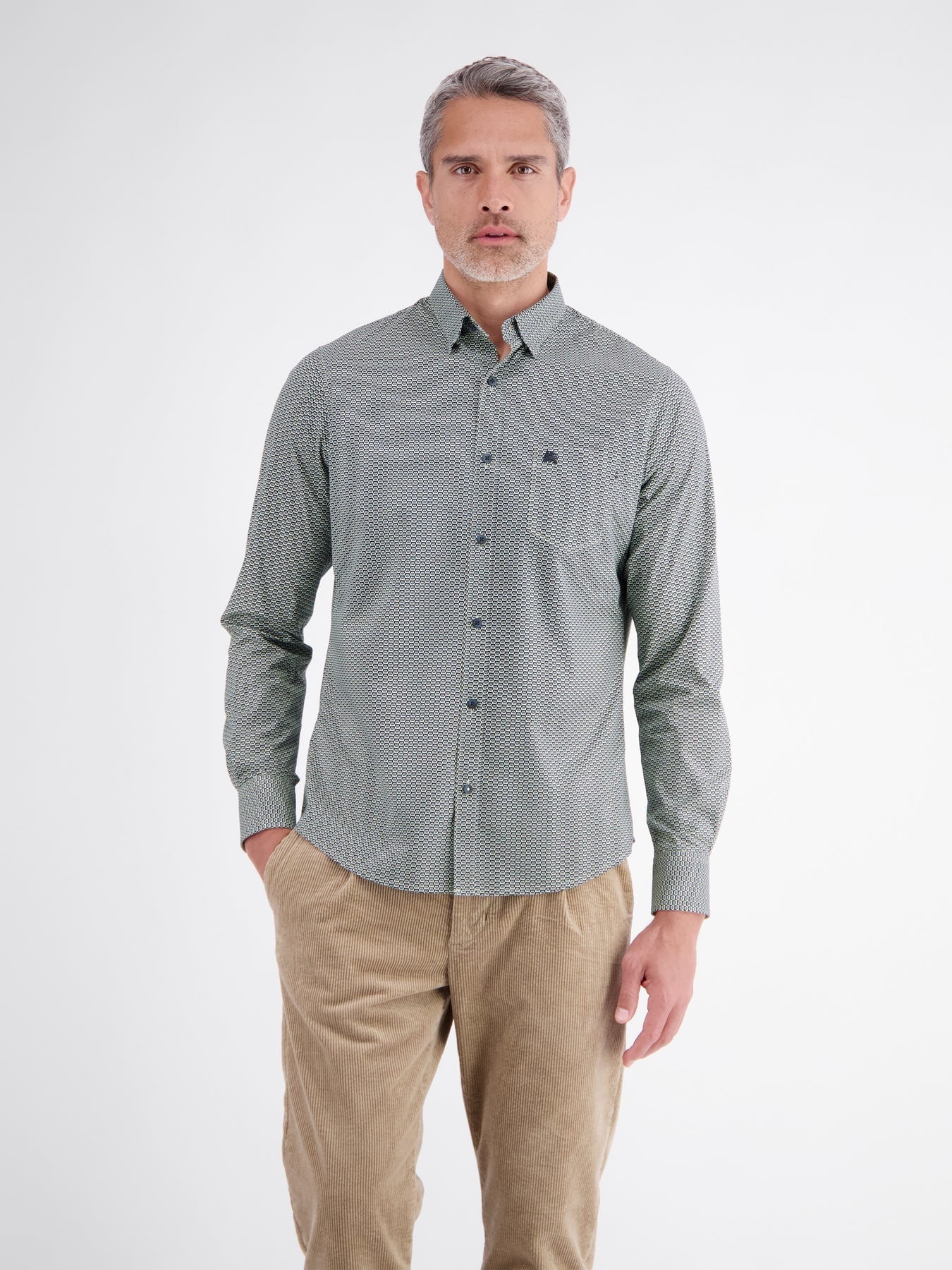Lerros Overhemd Levendige Print - Gravel Beige
