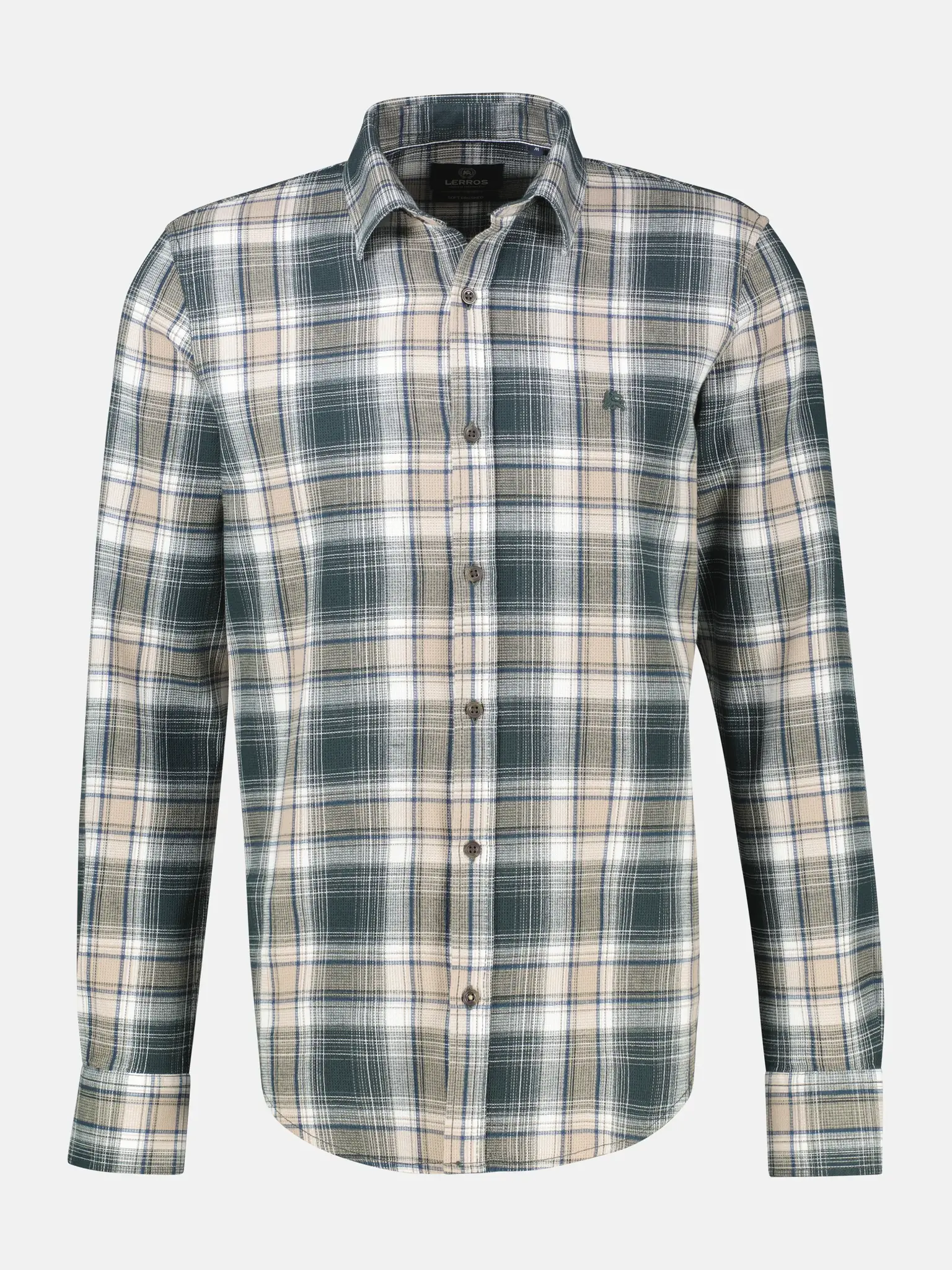 Lerros Checked Shirt with Structure - Cedar Green