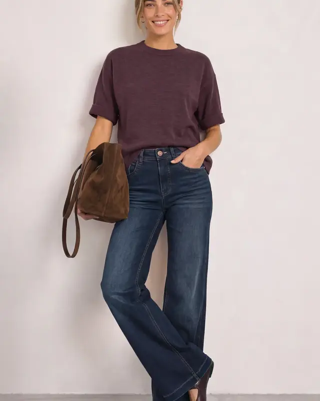 Street One Jumper with 3/4-Sleeve - Rustic Rouge Melange