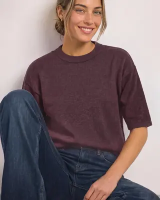 Street One Jumper with 3/4-Sleeve - Rustic Rouge Melange