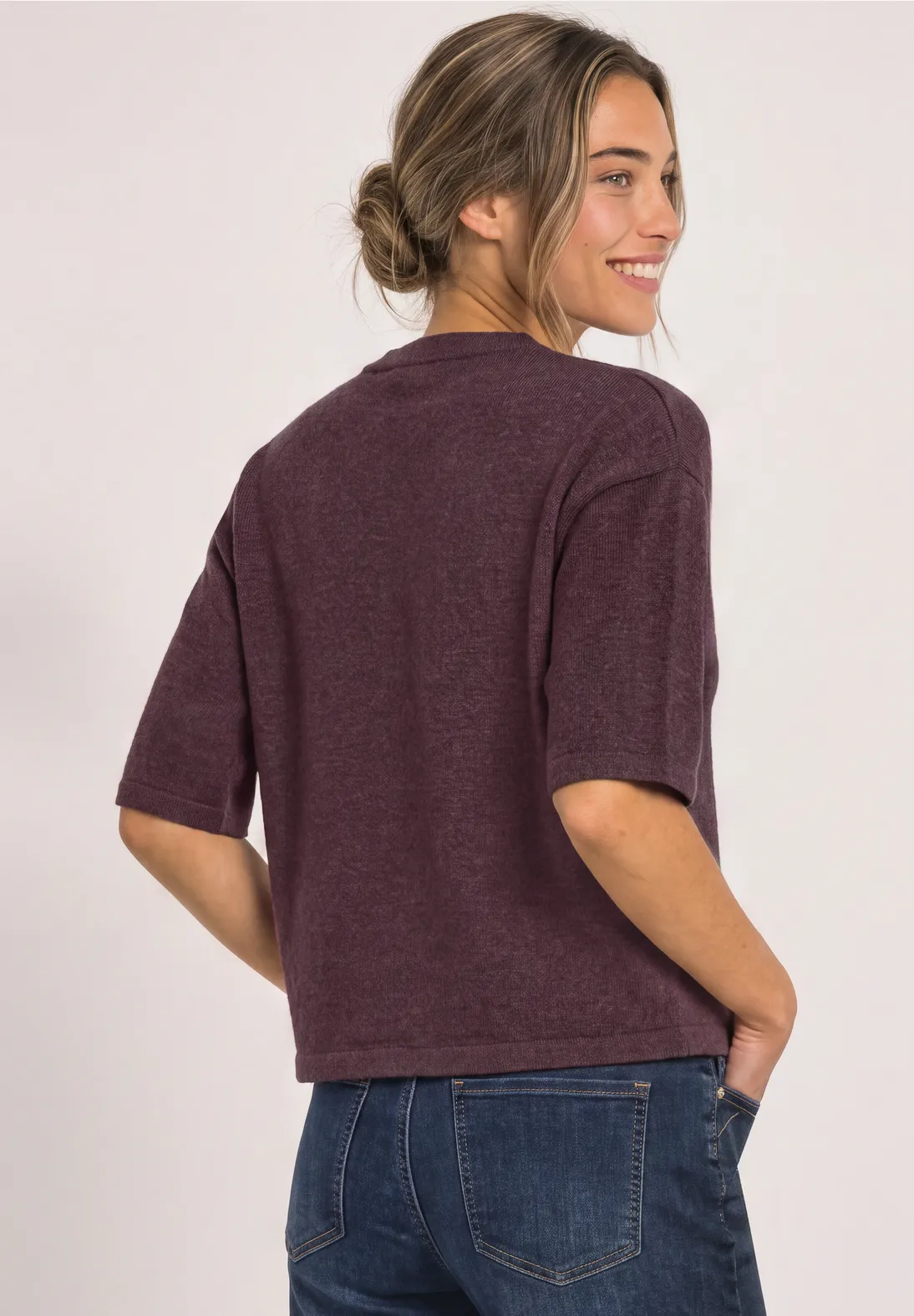 Street One Jumper with 3/4-Sleeve - Rustic Rouge Melange