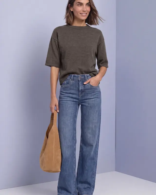 Street One Jumper with 3/4-Sleeve - Black Coffee Melange