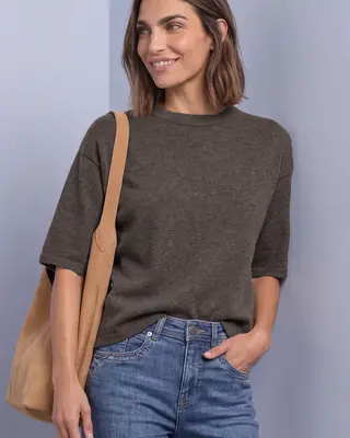 Street One Jumper with 3/4-Sleeve - Black Coffee Melange
