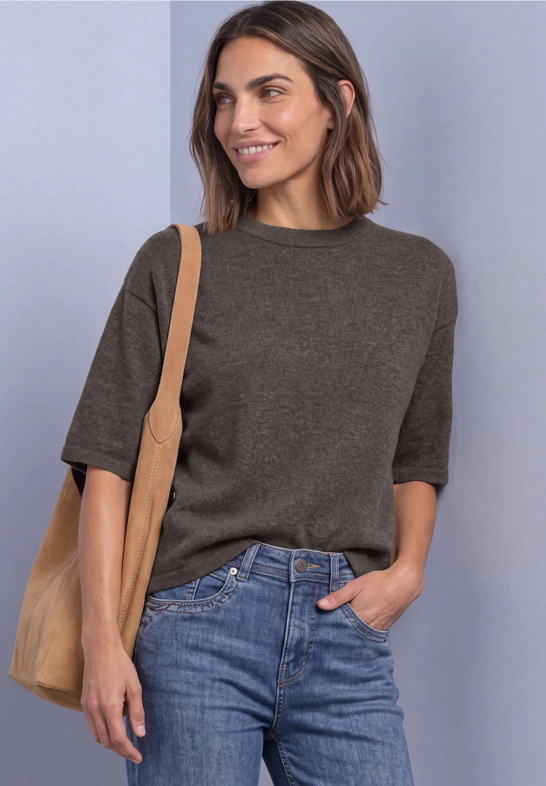 Street One Pullover mit 3/4-Arm - Black Coffee Melange