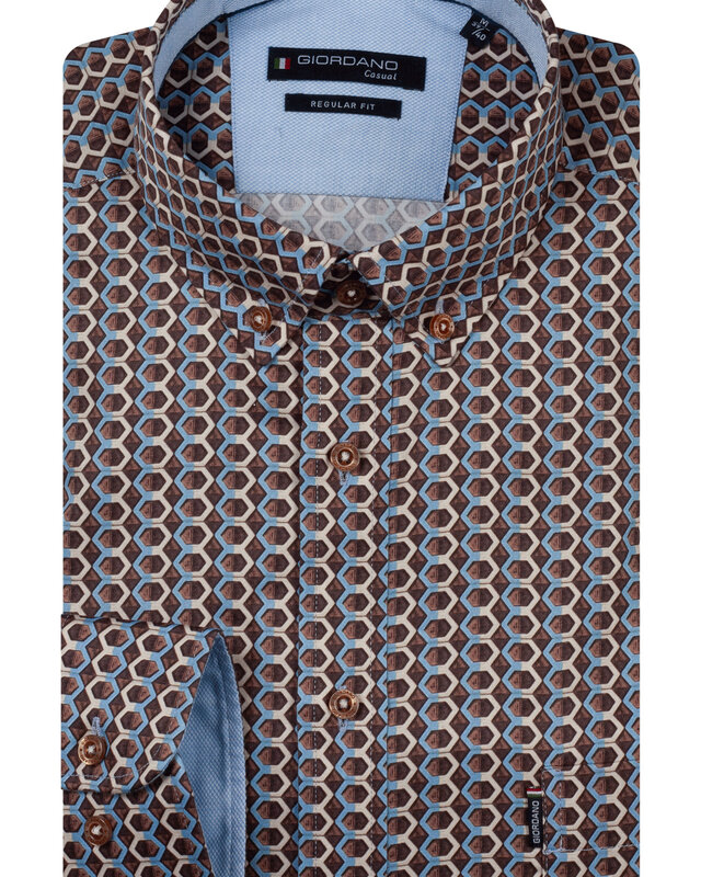 Giordano Overhemd Geometrische Print - Chocolate Brown