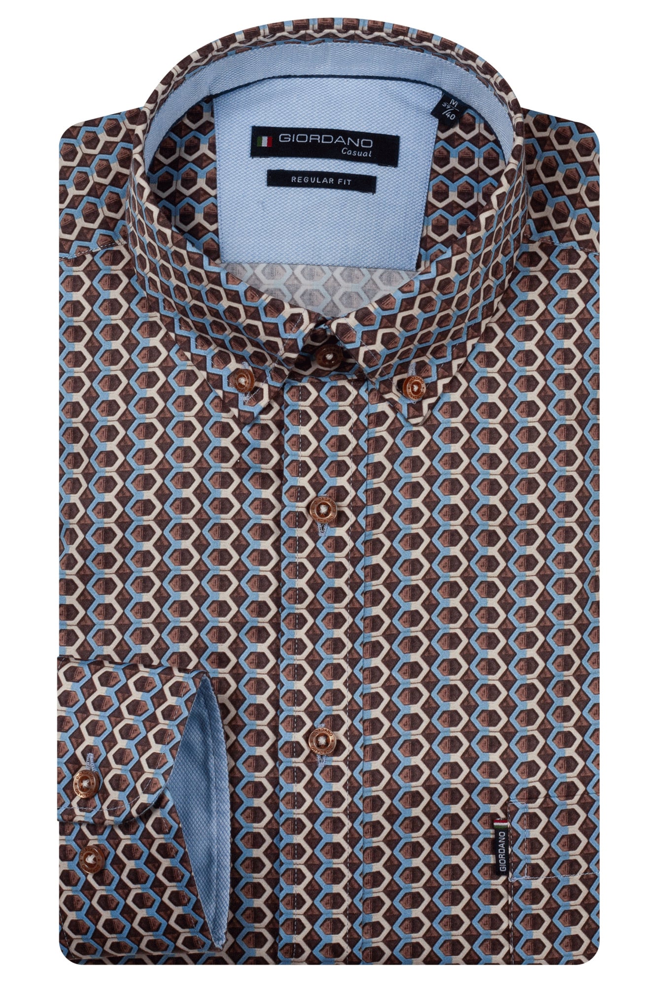 Giordano Overhemd Geometrische Print - Chocolate Brown