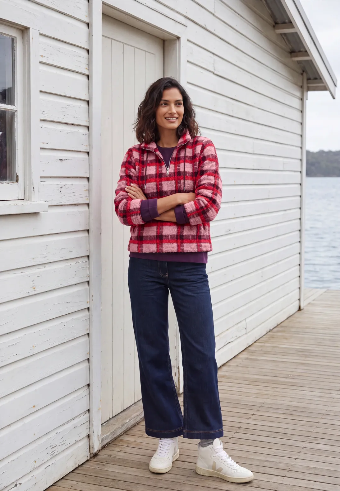 Cecil Teddy Shirt mit Karo - Velvet Rose