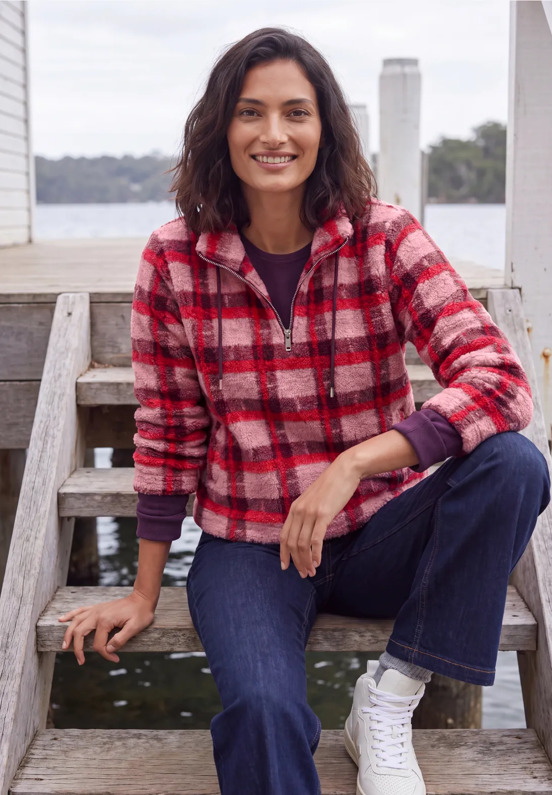 Cecil Teddy Shirt mit Karo - Velvet Rose