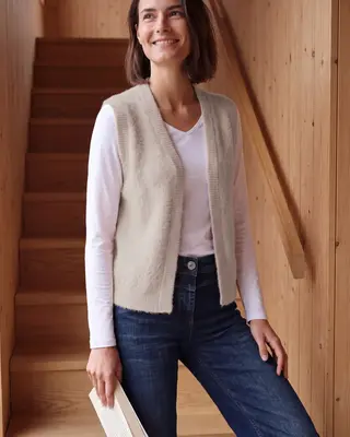 Cecil Open Cardigan, Feather Yarn - Cashmere Beige