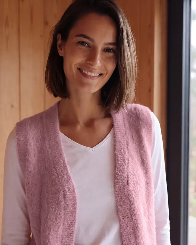 Cecil Open Cardigan, Feather Yarn - Velvet Rose