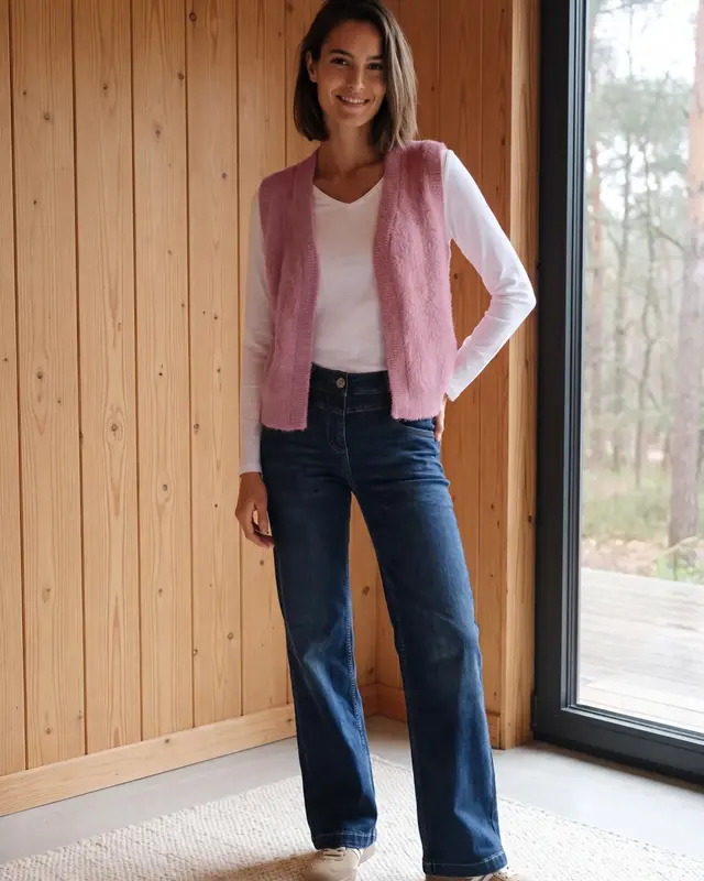Cecil Open Cardigan, Feather Yarn - Velvet Rose